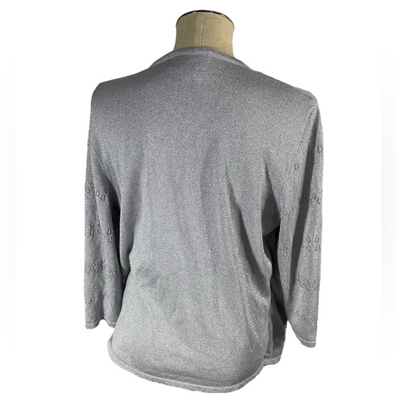 Alfred Dunner 3/4 Sleeve Silver Blouse w/Attached Jacket Rhinestones Sz L - Picture 2 of 7